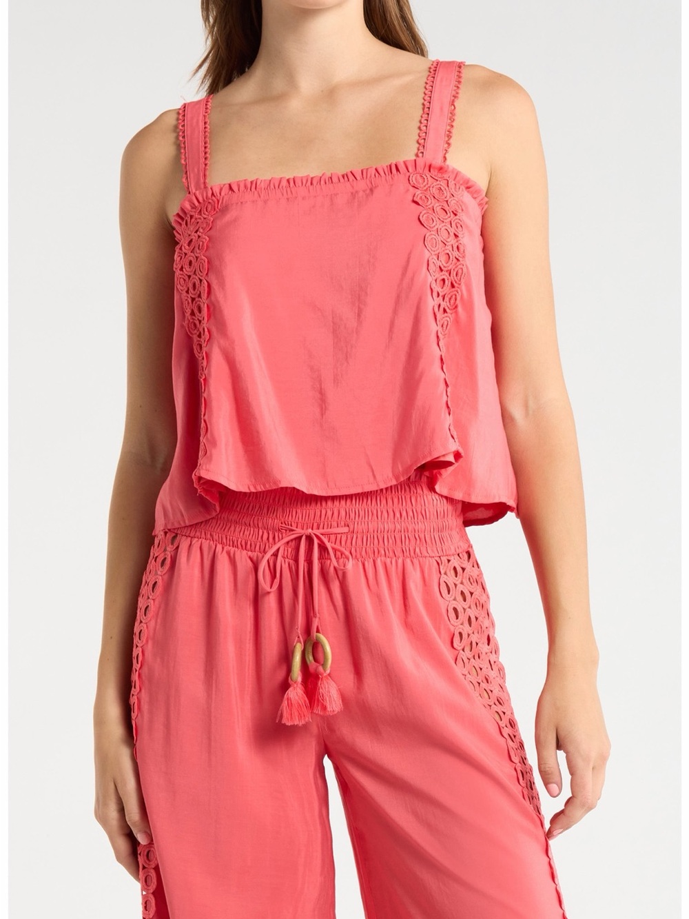 NWT Size M Current Elan Coral Pink Cropped Tank Top MSRP $66
